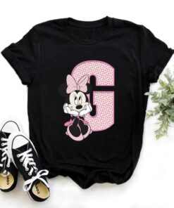Disney Minnie Mouse T-shirt Female Funny 26 Capital Letters A-Z Print Shirt Unisex T-shirt Family Birthday Gift Adult Kid Toddler Tee 5