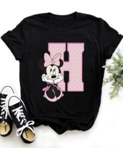 Disney Minnie Mouse T-shirt Female Funny 26 Capital Letters A-Z Print Shirt Unisex T-shirt Family Birthday Gift Adult Kid Toddler Tee 6