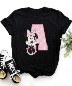 Disney Minnie Mouse T-shirt Female Funny 26 Capital Letters A-Z Print Shirt Unisex T-shirt Family Birthday Gift Adult Kid Toddler Tee A