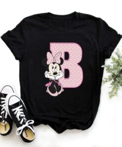 Disney Minnie Mouse T-shirt Female Funny 26 Capital Letters A-Z Print Shirt Unisex T-shirt Family Birthday Gift Adult Kid Toddler Tee B