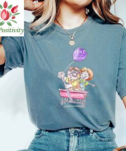 Disney Pixar Up Carl and Ellie Wagon Ride Sketch Graphic Tee, Magic Kingdom, Disneyland Family Trip Vacation Gift Unisex Adult T-shirt Kid Tee