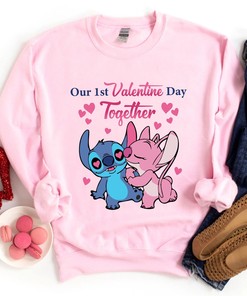 Disney Stitch Valentine Day Sweatshirt Cute Stitch Happy Valentine Unisex T-shirt Our 1st Valentine Day Together Shirt Disneyland Trip Shirt