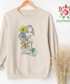 Disney Tangled Rapunzel Floral Sketch Portrait Shirt, Disneyland Vacation Holiday Unisex T-shirt Family Birthday Gift Adult Kid Toddler Tee