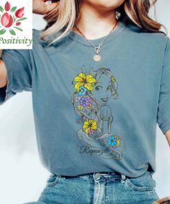 Disney Tangled Rapunzel Floral Sketch Portrait Shirt, Disneyland Vacation Holiday Unisex T-shirt Family Birthday Gift Adult Kid Toddler Tee