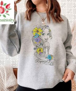 Disney Tangled Rapunzel Floral Sketch Portrait Shirt, Disneyland Vacation Holiday Unisex T-shirt Family Birthday Gift Adult Kid Toddler Tee