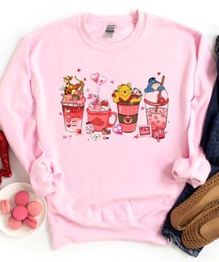 Disney Winnie The Pooh Valentine Coffee Shirt Disney Pooh Piglet Tigger Eeyore Unisex T-shirt Disney Valentine's Day Shirt Gift Couple Tee