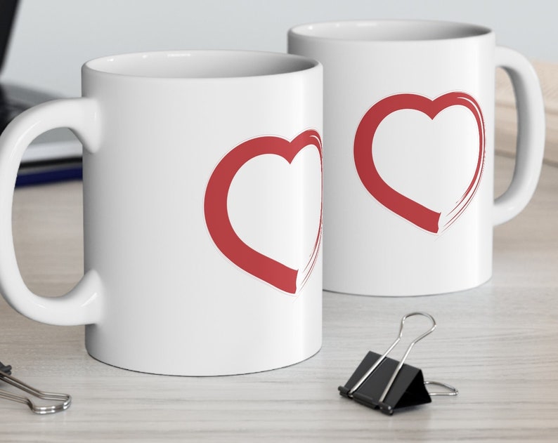 Double Heart Mug, Ceramic Mug, Valentines Day Mug, Hearts Mug, Valentines Mug, Couple Mug, Valentines Gift