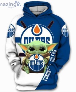 Edmonton Oilers Baby Yoda Star Wars Blue White 3D Hoodie Zip Hoodie, Nhl 3D All Over Print Hoodie Zip Hoodie
