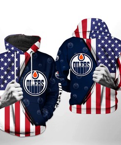 Edmonton Oilers Nhl Us Flag 3D All Over Print Zip Up Hoodie