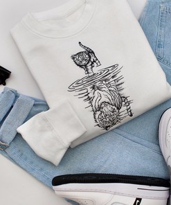 Embroidered Unisex Cat Tiger Reflection Sweatshirt: Cool & Fancy