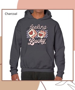 Feeling Lucky Hoodie With Hearts On Dices, Valentines Day Hoodie, Groovy Valentine Sweater, Unisex Hoodie, Plus Size