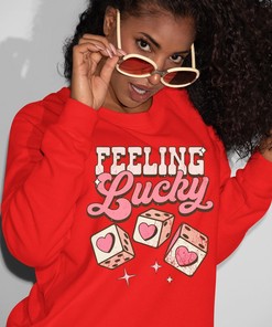 Feeling Lucky Valentine Love Unisex Sweatshirt, Valentines Sweater Heart Sweatshirt, Lucky Retro Sweatshirt