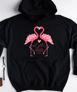 Flamingo Hoodie, Valentines Flamingo Sweatshirt, Love Forever, Flamingo Gift for Women, Couple Sweater, Valentines Matching Sweatshirt