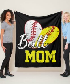 Funny Ball Mom Softball Baseball Sherpa Fleece Blanket