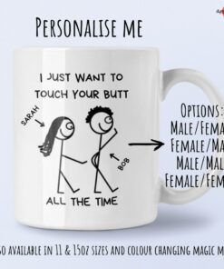 Funny Personalised Mug Gift for Boyfriend Girlfriend Touch Butt