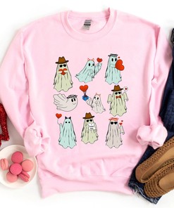 Ghost Valentine T-Shirt Cute Ghost Couple Matching Shirt Love Ghost Sweatshirt Happy Valentine's Day Unisex T-shirt Couple Shirt Gift