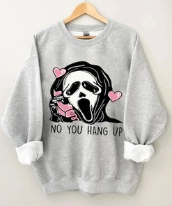 Ghostface No You Hang Up Printed Unisex Crewneck Sweatshirt, Y2K, Trendy, Scream, Movies, Valentines Day, Love
