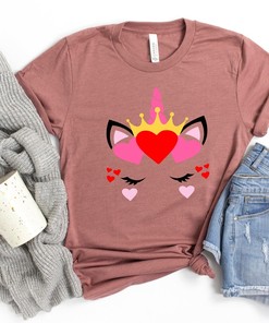 Girl Valentines Day Shirt, Valentines Day Unicorn With Tiara Shirt, Cute Valentine Shirt, Cute Valentine Tee, Valentines Day Gift, Baby Girl Tee