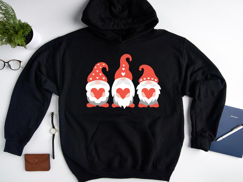 Gnomes Valentines Hoodie, Happy Valentine's Day Hoodie, Red Heart Sweatshirt, Valentines Hoodie, Cute Gnomes Hoodie, Valentine's Day Gift - Image 2