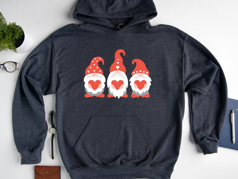 Gnomes Valentines Hoodie, Happy Valentine's Day Hoodie, Red Heart Sweatshirt, Valentines Hoodie, Cute Gnomes Hoodie, Valentine's Day Gift - Image 3