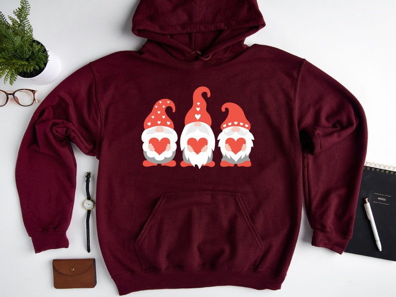Gnomes Valentines Hoodie, Happy Valentine's Day Hoodie, Red Heart Sweatshirt, Valentines Hoodie, Cute Gnomes Hoodie, Valentine's Day Gift - Image 4