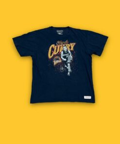 Golden State Warriors Steph Curry Mitchell and Ness Tshirt Hoodie Crewneck Sweatshirt Reprinted Full Color Full Size Gifts for NBA Fans