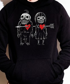 Graphic Hoodie SKULLS In LOVE Valentine's Gift Unisex Sweatshirt, Day Of The Dead Lovers Gothic Style Unique Statement Vday Gift