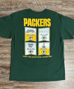 Green Bay Packers 4X Time Super Bowl Champions NFL Tshirt Pullover Hoodie Crewneck Sweatshirt Reprinted Full Color Full Size Gifts For NFL Fans