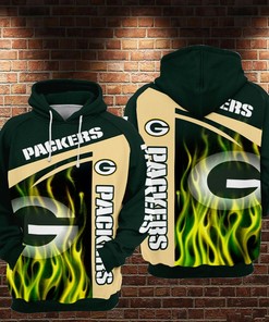 Green Bay Packers Football Fire Green Unisex 3D All Over Print Zip Up Hoodienfl Zip Up Hoodie