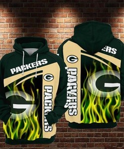 Green Bay Packers Nfl Football Fire Green 3D All Over Print Hoodie With Zipper
