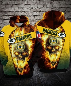 Green Bay Packers Nfl Football Skull Fire 3D Hoodie For Men And Women. Green Bay Packers All Over Printed Hoodie