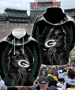 Green Bay Packers Nfl Football Skull Hold Logo 3D All Over Print Hoodie With Zipper