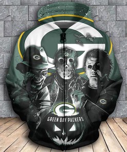Green Bay Packers Nfl Horror Movie Characters 3D All Over Print Hoodie With Zipper