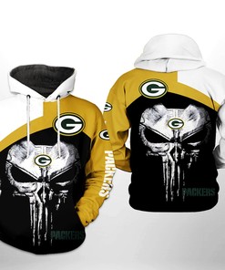 Green Bay Packers Nfl Skull Punisher Team 3D All Over Print Zip Up Hoodie Option