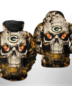 Green Bay Packers Nfl Skull Team 3D All Over Print Zip Up Hoodie Option
