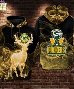 Green Bay Packers Nfl Smoke Deer 3D Printed Pull Over Zip Up Hoodie