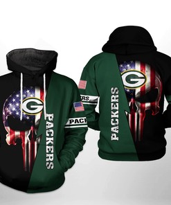 Green Bay Packers Nfl Us Flag Skull Team 3D All Over Print Zip Up Hoodie Option