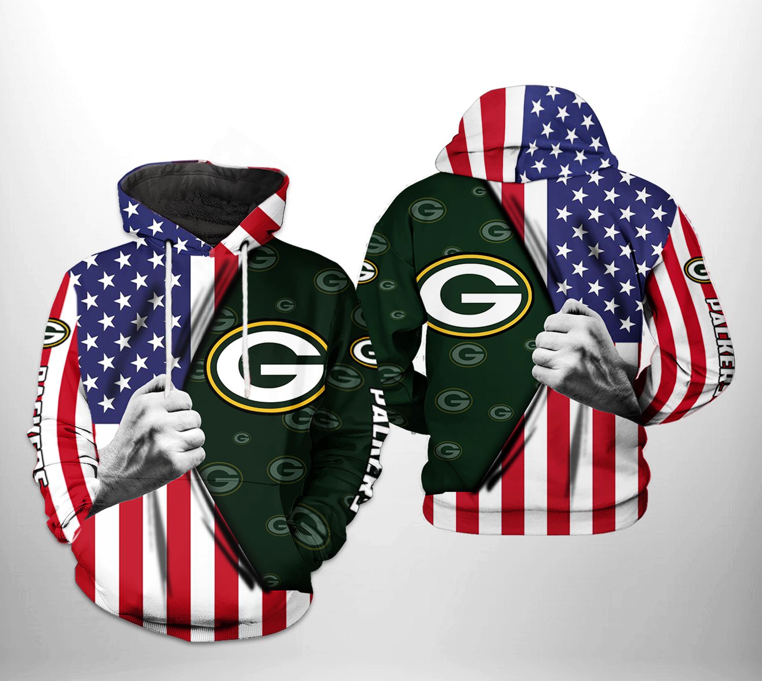 Green Bay Packers Nfl Us Flag Team 3D All Over Print Zip Up Hoodie Option