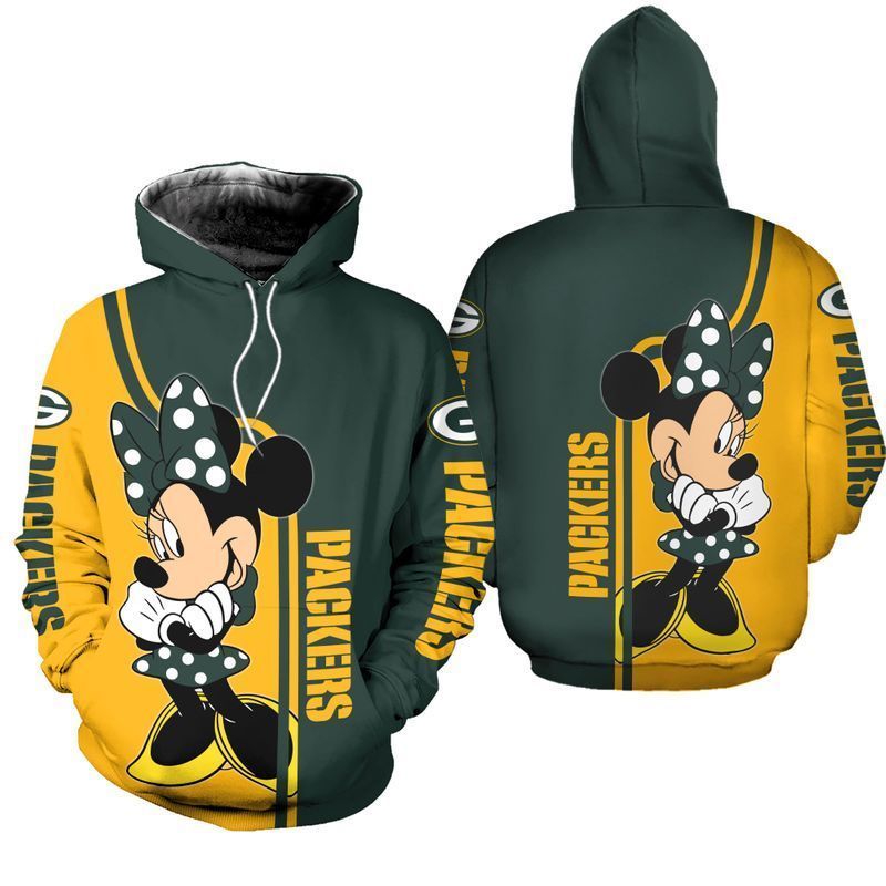 Green Bay Packers With Minnie Unisex 3D All Over Print Zip Up Hoodienfl Zip Up Hoodie