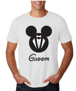 Groom Disney Mickey Mouse with Tuxedo Wedding TShirts Printed Tops Men Size Cotton Tee Shirts for Men Matching Clothes Unisex T-shirt Family Birthday Gift Adult Kid Toddler Tee