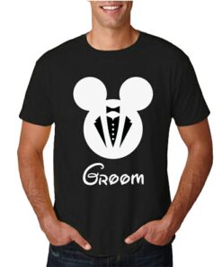 Groom Disney Mickey Mouse with Tuxedo Wedding TShirts Printed Tops Men Size Cotton Tee Shirts for Men Matching Clothes Unisex T-shirt Family Birthday Gift Adult Kid Toddler Tee