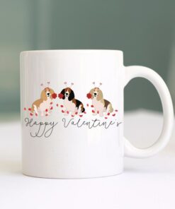 Happy Valentines Basset Hound Mug, Basset Hound, Basset Hound Mom Gift, Dogs, Gift For Her, Valentines Mug, Gift For Him