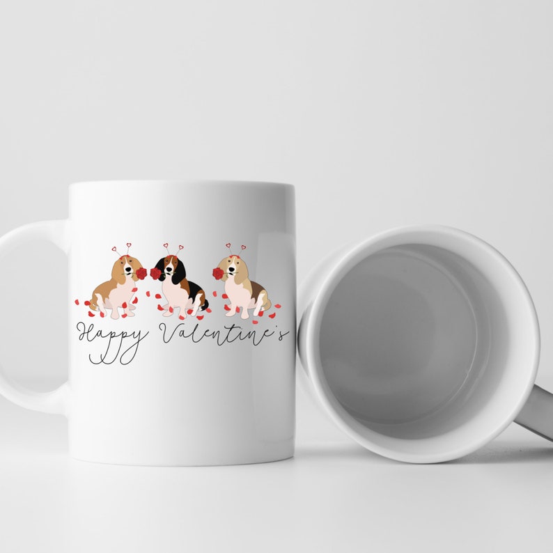 Happy Valentines Basset Hound Mug, Basset Hound Mom Gift, Dogs, Gift For Her, Valentines Mug