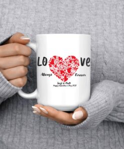 Happy Valentine’s Day Mug, Couple Matching Coffee Cup, Romantic Gifts For Him Her, Love Always Forever Mug