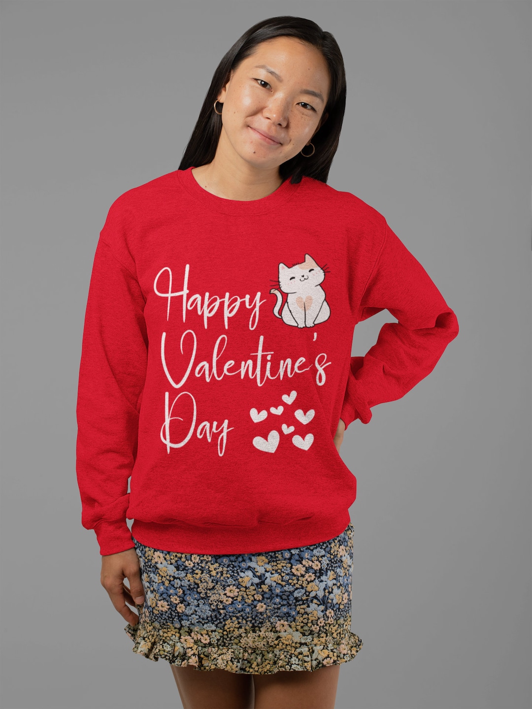 Happy Valentine's Day Unisex Sweatshirt Gift For Cat Lovers
