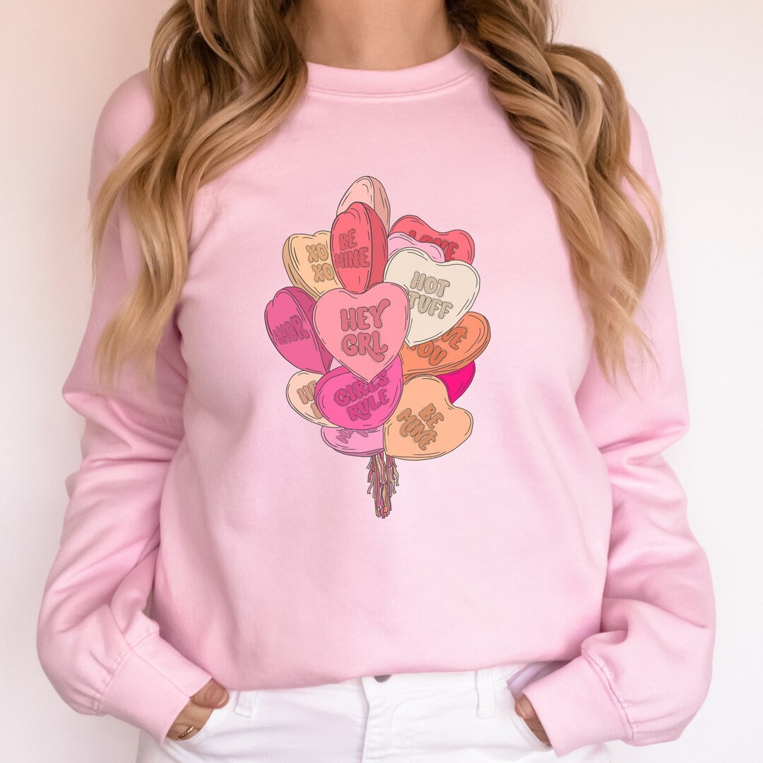 Heart Balloons Valentine's Day Crewneck Sweatshirt, Unisex, Galentine's Day, Girly, Conversation Hearts