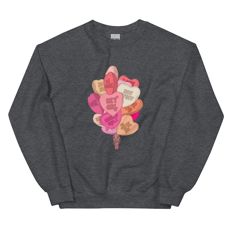 Heart Balloons Valentine's Day Crewneck Sweatshirt, Unisex, Galentine's Day, Girly, Conversation Hearts - Image 3