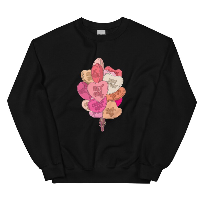 Heart Balloons Valentine's Day Crewneck Sweatshirt, Unisex, Galentine's Day, Girly, Conversation Hearts - Image 4