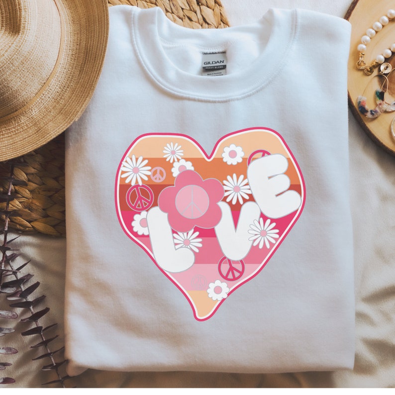 Heart Love Valentines Day Sweatshirt, Womens Gift For Valentines, Cute Valentine Shirt, Retro Valentines Day Sweatshirt, Vday Sweatshirt, - Image 2
