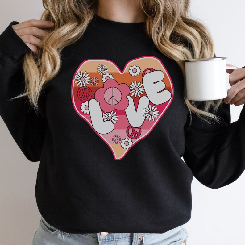 Heart Love Valentines Day Sweatshirt, Womens Gift For Valentines, Cute Valentine Shirt, Retro Valentines Day Sweatshirt, Vday Sweatshirt, - Image 3